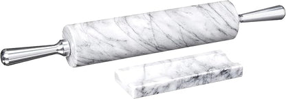 Fox Run 8648 Marble Rolling Pin and Base with Aluminum Handles, 2.5 x 17.5 x 3 inches, White - Image 2