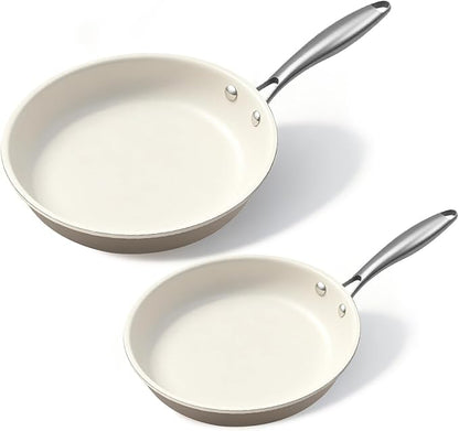 9.25 Inch and 11 inch Ceramic Nonstick Frying Pan Skillet - PFAS-Free, Non-Toxic, Oven Safe & Induction Ready, Aluminum Cookware with Stainless Steel Handle by Unknown