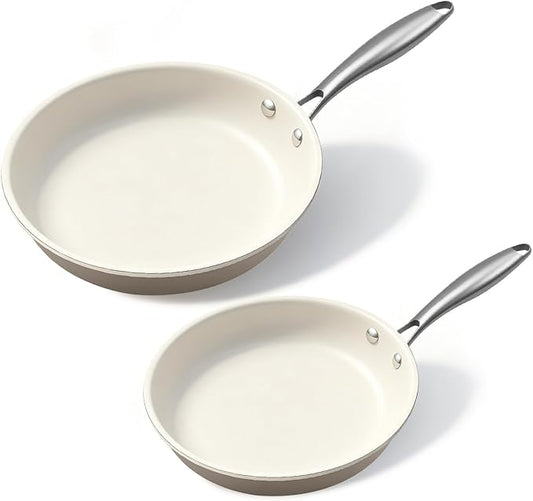 9.25 Inch and 11 inch Ceramic Nonstick Frying Pan Skillet - PFAS-Free, Non-Toxic, Oven Safe & Induction Ready, Aluminum Cookware with Stainless Steel Handle by Unknown