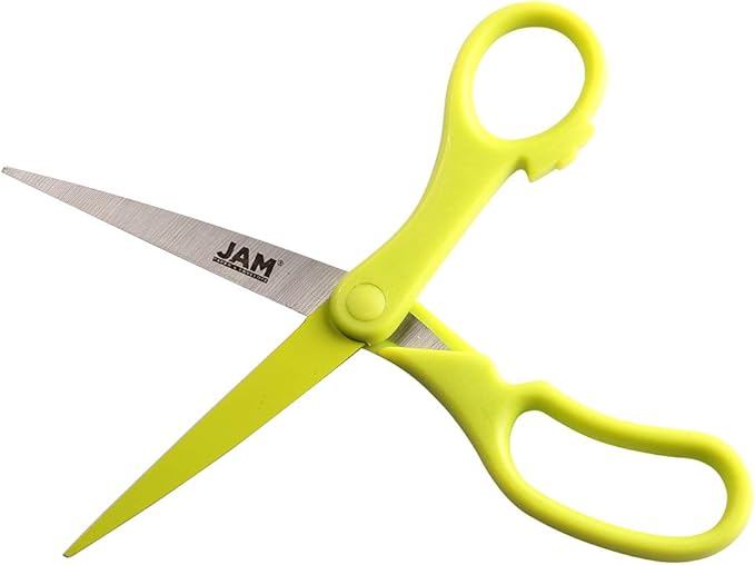 JAM PAPER Multi-Purpose Precision Scissors - 8 Inch - Neon Lime Green - Ergonomic Handle & Stainless Steel Blades - Sold Individually - Image 3