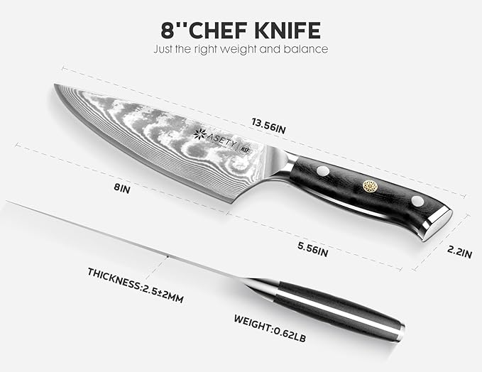Damascus Chef Knife: 8-inch Razor-Sharp Japanese Chef Knife with VG10 Steel Core, Full Tang G10 Handle, NSF Food-Safe Professional Kitchen Knife with Sheath, Knife for Men Women, Mothers Day