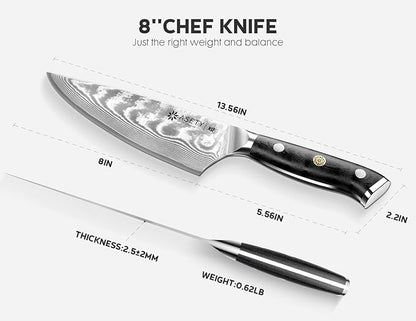 Damascus Chef Knife: 8-inch Razor-Sharp Japanese Chef Knife with VG10 Steel Core, Full Tang G10 Handle, NSF Food-Safe Professional Kitchen Knife with Sheath, Knife for Men Women, Mothers Day