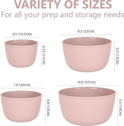 BoxedHome Mixing Bowls with Lids Set, 4 Packs BPA-Free Plastic Prep Bowls for Kitchen, Dishwasher & Microwave Safe, Pink - Image 4