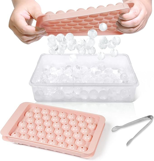 WIBIMEN Ice Cube Tray with Lid and Bin - Round Ice Trays for Freezer with Lid - Ice Cube Trays for Freezer with Ice Container (0.8"-2PACK Pink) by WIBIMEN