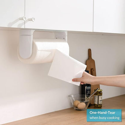 simpletome ONE Hand Tear Paper Towel Holder Under Cabinet Adhesive or Drilling Installation Aluminum Alloy + ABS (White) - Image 4