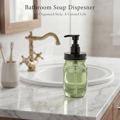 Amolliar Plastic Mason Jar Soap Dispenser with Pump Lid,16OZ Refillable Hand Soap Dispenser Set with Cute Lables - Farmhouse Decor for Kitchen Bathroom, Liquid Soap, Dish Soap, Lotion (2 Pack, Green) - Image 3