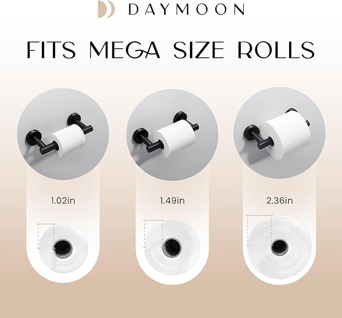 Day Moon™ - Toilet Paper Holder - Modern Roll Holder for Bathroom - 1 Pack - Wall Mount - Classic, Black - Image 6