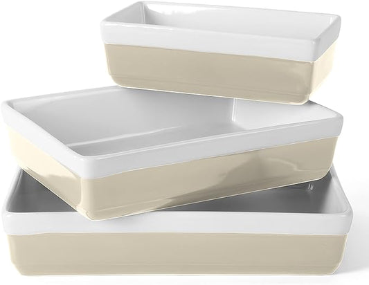 MARTHA STEWART 3-Piece Oven to Table Stoneware Bakeware Set – Baking Dish & Casserole Set – Grey – Durable Oven-Safe Bakeware for Baking and Serving by MarthaStewart