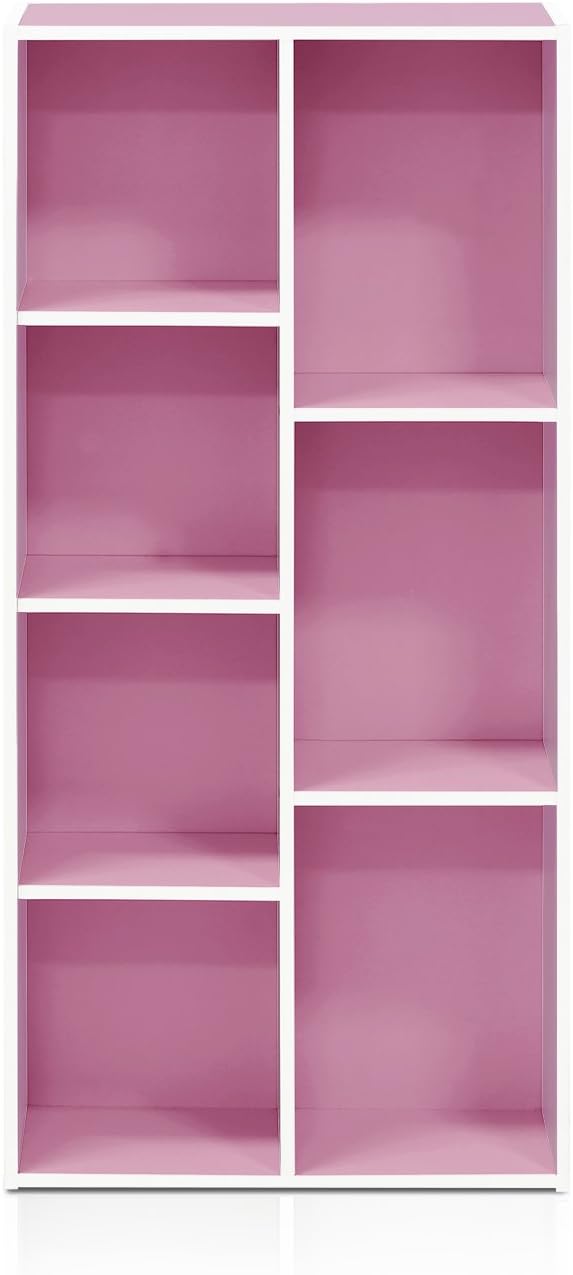 Furinno LUDER Book Shelf, 7-Cube Bookshelf, Bookcase with Open Shelves, 9.4 x 19.5 x 41.7, Easy Assembly, for Living Room, Bedroom, Home Office, White/Pink - Image 8