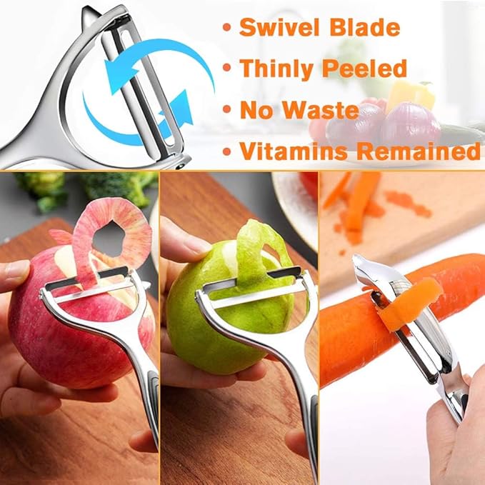 Vegetable Peeler, Potato Peelers for Kitchen Stainless Steel Multi-function Set Fruit Peeler For Kitchen and Household Tools Y & I Shape Swivel Blades with ​2 Orange Citrus Peelers - Image 3
