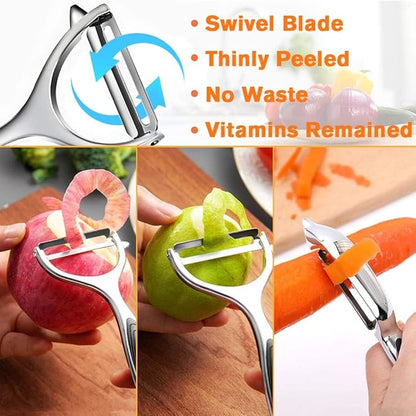 Vegetable Peeler, Potato Peelers for Kitchen Stainless Steel Multi-function Set Fruit Peeler For Kitchen and Household Tools Y & I Shape Swivel Blades with ​2 Orange Citrus Peelers - Image 3
