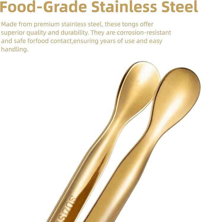 6 PCS Gold Sugar Tongs Set – 304 Stainless Steel Mini Tongs for Tea Parties, Desserts & Sugar Cubes | Elegant, Dishwasher Safe, Rounded Edges - Image 6