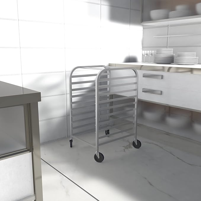 HALLY SINKS & TABLES H Bun Pan Rack 10 Tier with Wheels, Commercial Bakery Racking of Aluminum for Full & Half Sheet - Kitchen, Restaurant, Cafeteria, Pizzeria, Hotel and Home, 26" L x 20" W x 38" H - Image 8