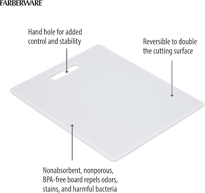 FARBERWARE Reversible Plastic Cutting Board,8x10 Inch,White,Dishwasher Safe,Non-Porous and Durable for Chopping,Slicing,Prep,Easy to Store,(Pack of 3) - Image 4