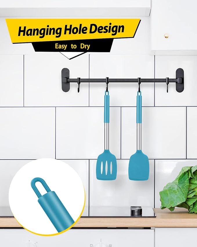 Pack of 2 Silicone Solid Turner, Non Stick Slotted Kitchen Spatulas, High Heat Resistant BPA Free Cooking Utensils, Ideal Cookware for Fish, Eggs, Pancakes(Blue) - Image 4