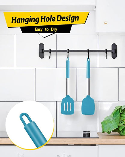 Pack of 2 Silicone Solid Turner, Non Stick Slotted Kitchen Spatulas, High Heat Resistant BPA Free Cooking Utensils, Ideal Cookware for Fish, Eggs, Pancakes(Blue) - Image 4