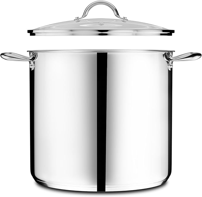 Stainless Steel Stockpot with Tempered Glass Lid 24 Quart, Durable 18/0 Stainless Steel, Impact-Bonded Base for Even Heating, Riveted Handles, Oven & All Stove Compatible, Safe Up To 500°F (260°C) - Image 10