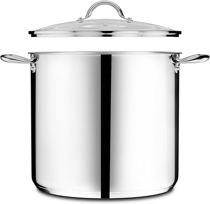 Stainless Steel Stockpot with Tempered Glass Lid 19 Quart, Durable 18/0 Stainless Steel, Impact-Bonded Base for Even Heating, Riveted Handles, Oven & All Stove Compatible, Safe Up To 500°F (260°C) - Image 10