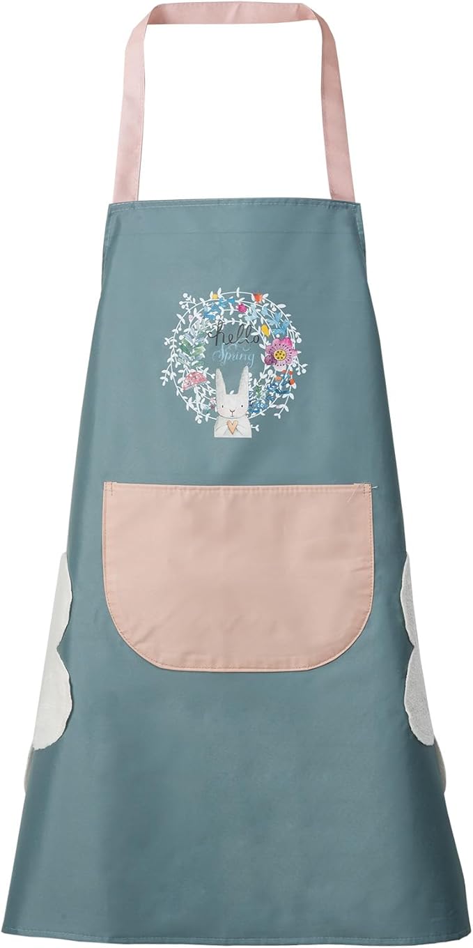 DILLMAN Women Kitchen Apron with Hand Wipe Pockets，Big Pocket,Hand-wiping, Waterproof for Cooking Baking
