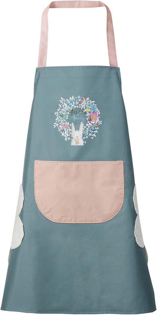 DILLMAN Women Kitchen Apron with Hand Wipe Pockets，Big Pocket,Hand-wiping, Waterproof for Cooking Baking