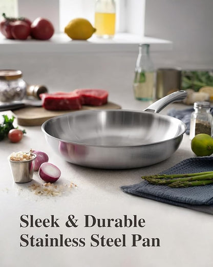 VocVoi Stainless Steel Pan, 12 Inch Frying Pan, PFOA & PTFE Free, Non Toxic Skillet, Dishwasher & Oven Safe, Induction Compatible, Ceramic & Gas Cooktops - Image 2