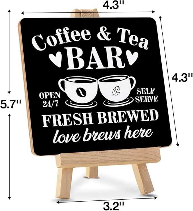 Coffee Bar Decor, Tea Station, Coffee and Tea Bar Wood Sign with Easel Home Kitchen Desk Shelf Tabletop Table Decor - Image 2