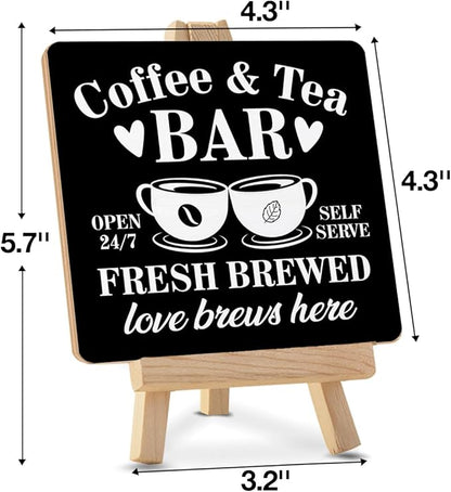 Coffee Bar Decor, Tea Station, Coffee and Tea Bar Wood Sign with Easel Home Kitchen Desk Shelf Tabletop Table Decor - Image 2