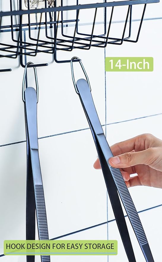 JETKONG 2 Pcs 14-Inch Cooking Tweezer Tongs Extra- Long Stainless Steel Kitchen Tweezers Plating Tongs (Navy Blue) - Image 6