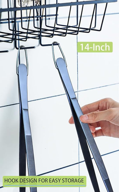 JETKONG 2 Pcs 14-Inch Cooking Tweezer Tongs Extra- Long Stainless Steel Kitchen Tweezers Plating Tongs (Navy Blue) - Image 6