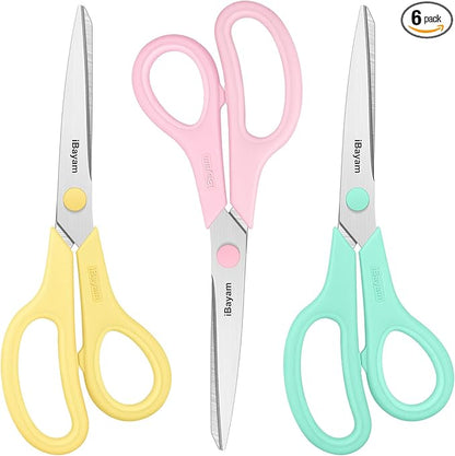 Scissors, iBayam 8" All Purpose Scissors Bulk 3-Pack, Ultra Sharp 2.5mm Thick Blade Shears Comfort-Grip for Office Desk Accessories Sewing Fabric Home Craft School Supplies, Right/Left Handed by iBayamDirect