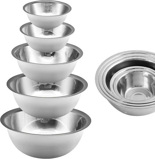 Mixing Bowl Set of 5, Stainless Steel Mixing Bowls, Nesting Whisking Bowl Set for Cooking, Baking, Serving, Food/Salad Prep by YGFRSTO