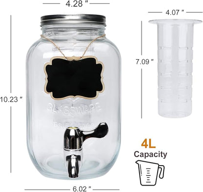 1-Gallon Glass Beverage Dispenser,Accguan Drink Dispenser with Tin Lid and Leak Free Spigot,Black Iron Frame,Mason Drink Dispenser for Parties, Picnics, Barbecues and Daily,2 pack