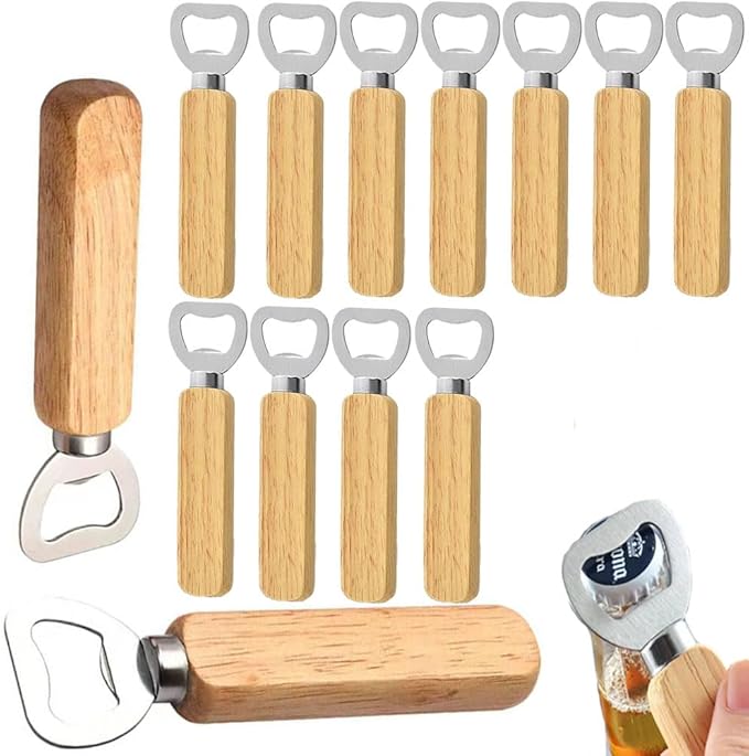 Wood Wine Bottle Opener, Beer Bottle Openers, Cider, Soft Drinks Bottle Opener for Home, Bar, Restaurant，Wedding Favors ，Wood Handle Handheld (set of 13) by MTOMDY