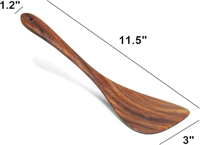 Jilla-hla Wooden Spatula Nonstick Turner Acacia Wood, Left Long Handle Flat Frying Spatulas Handmade for Kitchen Gifts, Ideal Cookware Utensils for Cooking Eggs, Fish, Pancakes - Image 3
