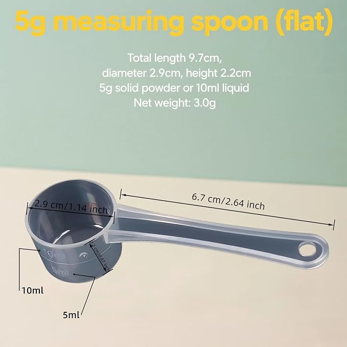 2-Pack Transparent 5 Gram 10 ML Teaspoons Measuring Spoons Scoop for Creatine,Powders,Cooking,Recipes,Lab,BPA-free,Food Grade PP Material,Meets safety standards,with milliliter scale