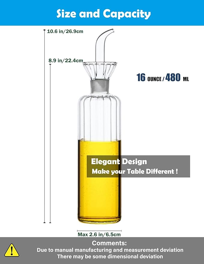 HAIZEEN 16 oz/480ml Non-Drip Olive Oil Dispenser Bottle 100% Glass Oil Carafe Decanter for Kitchen Oil & Vinegar Cruet for Cooking & BBQ - Image 6
