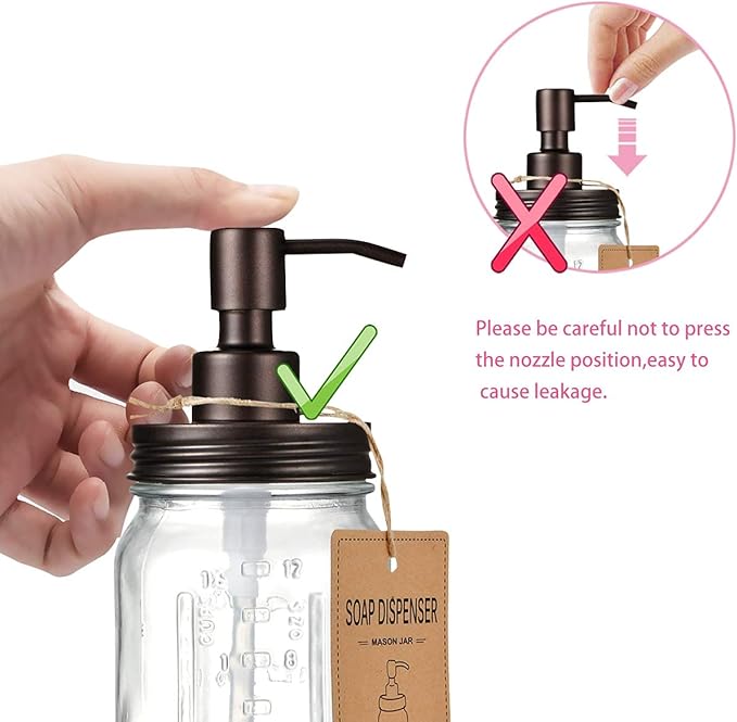 Amolliar Mason Jar Liquid Soap Dispensers, Rustproof Stainless Steel Mason Jar Lid Pump, Refill Hand Soap, Lotions, Dish Soap, Liquid Soap, Bath Soap, Farmhouse Decor for Bathroom, Kitchen 2PC(Bronze) - Image 6