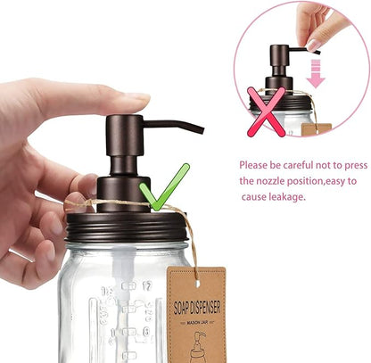 Amolliar Mason Jar Liquid Soap Dispensers, Rustproof Stainless Steel Mason Jar Lid Pump, Refill Hand Soap, Lotions, Dish Soap, Liquid Soap, Bath Soap, Farmhouse Decor for Bathroom, Kitchen 2PC(Bronze) - Image 6