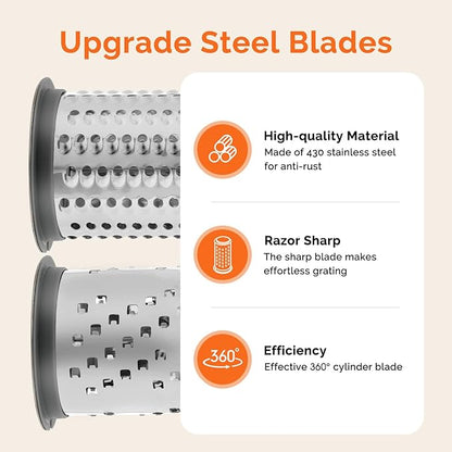 UHIYEE Patented Rotary Parmesan Cheese Grater, Hand Crank Cheese Shredder with Fine & Coarse Drums, Restaurant Quality, White, Stainless Steel & ABS, Dishwasher Safe, Gray Green - Image 3