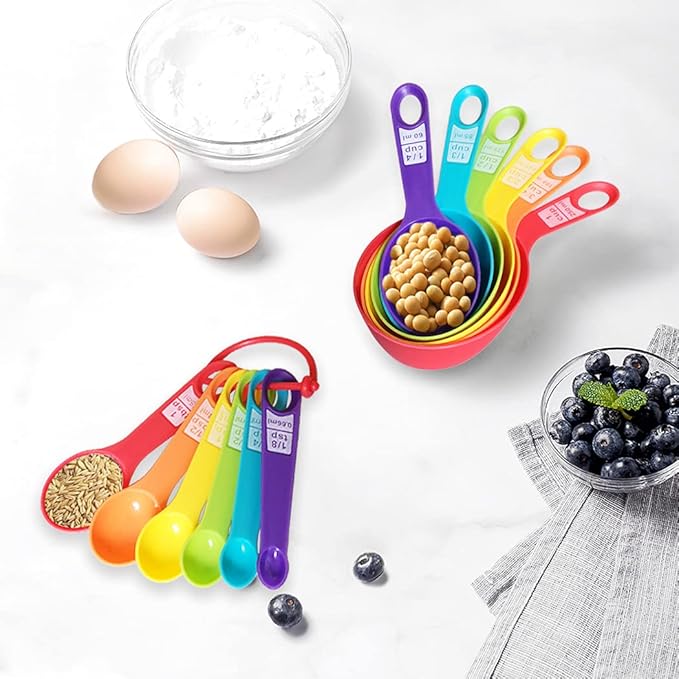 12 Piece Measuring Cups and Spoons Set, Colored Kitchen Measure Tools, Durable Nesting Cups and Spoons for Dry and Liquid, Dishwasher Safe - Image 7