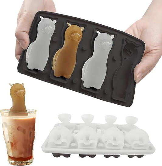 3D Alpaca Ice Cube Mold, 4 Hole Fun Shapes Large Daarcin Ice Cube Tray for Whiskey,Cocktail,Bourbon, Cute Novelty Animal Gifts for Women, BPA Free (Black)