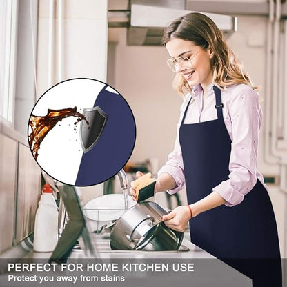 Jubatus 2 Pack Bib Aprons with 2 Pockets Cooking Chef Kitchen Apron for Women Men, Navy Blue - Image 3