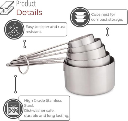 husMait Stainless Steel Measuring Cups & Spoons - 10 Piece Heavy Duty Measuring Cups & Spoons Set for Dry Foods, Spices or Liquids - Image 4