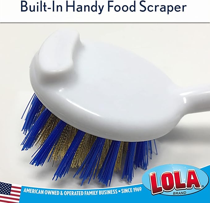 LOLA Pro Pot N' Pan Brush, 6 Pack, Abrasive Cleaning, Poly & Brass Wire Bristles, Comfort Rubber Grip, Use for Caked-On & Baked-On Messes - Image 3