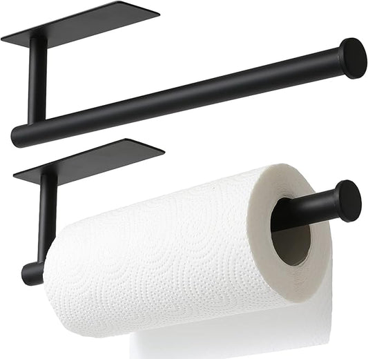 theaoo 2 Packs Paper Towel Holder - Under Cabinet Paper Towel Holder for Kitchen, Adhesive Paper Towel Roll Rack for Bathroom Towel, Wall Mounted Matte Black Paper Towel Rack, SUS304 Stainless Steel by theaoo