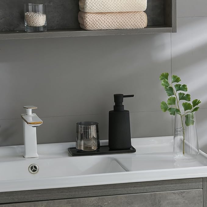 Small Soap Dispenser for Bathroom and Kitchen, Modern Farmhouse Striped Style Plastic Hand Soap Dish Soap Dispenser with Pump Matte Black - Image 4