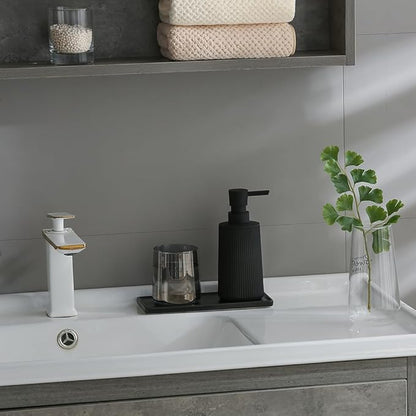 Small Soap Dispenser for Bathroom and Kitchen, Modern Farmhouse Striped Style Plastic Hand Soap Dish Soap Dispenser with Pump Matte Black - Image 4