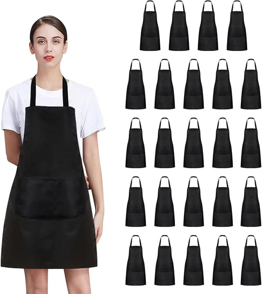 8/12/24 Pack Plain Bib Aprons Bulk, Black Commercial Apron with 2 Pockets, Unisex Apron for Adults Painting BBQ