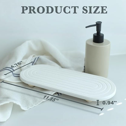Instant Dry Sink Caddy Organizer – Water Absorbing Stone Tray for Kitchen Bathroom Countertop, Fast Drying Sink Caddy (with Wooden Feet and Natural Loofah, White) - Image 5