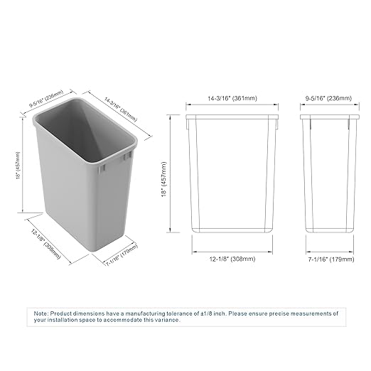 Dowell 35Qt Wastebasket Trash Container, 9Gal, Plastic, Stackable, for Kitchen/Bathroom/Office, Fits Under Sink/Desk - Grey (1, 35 QT) - Image 7